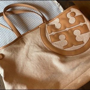 Tory Burch canvas bag with leather trim